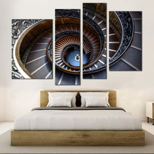 Load image into Gallery viewer, spiral staircase canvas print grey abstract architecture 4 piece canvas wall art brown vatican museum multiple canvas for your bedroom
