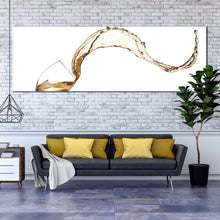 Load image into Gallery viewer, splashing  wine  canvas  wall  art  isolated  white  wine  glass  1  piece  canvas  print  yellow  wine  wave  wide  canvas For Living Room
