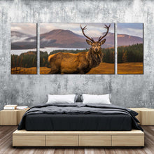 Load image into Gallery viewer, stag portrait canvas wall art brown wild stag 3 piece canvas print orange eka scenery animal nature canvas set For Bedroom
