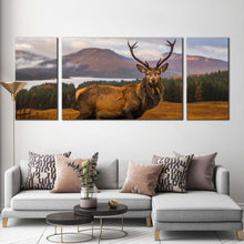 Load image into Gallery viewer, stag portrait canvas wall art brown wild stag 3 piece canvas print orange eka scenery animal nature canvas set For Living Room
