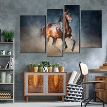 Load image into Gallery viewer, stallion horse canvas wall art horse galloping canvas print black brown classic horse 4 piece multiple canvas for living room
