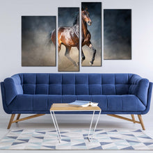 Load image into Gallery viewer, stallion horse canvas wall art horse galloping canvas print black brown classic horse 4 piece multiple canvas for your living room 
