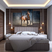 Load image into Gallery viewer, stallion horse canvas wall art horse galloping canvas print black brown classic horse 4 piece multiple canvas in bedroom
