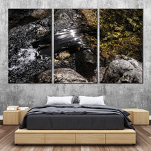 Load image into Gallery viewer, stone river canvas wall art abstract river stones close up multi canvas artwork brown grey modern abstract 3 piece canvas print For Bedroom
