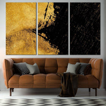 Load image into Gallery viewer, stone texture canvas wall art ultra yellow grunge 3 piece canvas set black grunge abstract paint canvas print For Living Room
