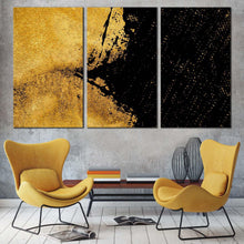 Load image into Gallery viewer, stone texture canvas wall art ultra yellow grunge 3 piece canvas set black grunge abstract paint canvas print In Living Room
