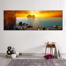 Load image into Gallery viewer, stony  beach  canvas  print  yellow  cloudy  sunset  sky  canvas  artwork  blue  sea  ocean  rocks  1  piece  canvas  wall  art In Living Room
