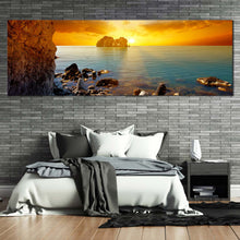 Load image into Gallery viewer, stony  beach  canvas  print  yellow  cloudy  sunset  sky  canvas  artwork  blue  sea  ocean  rocks  1  piece  canvas  wall  art For Bedroom
