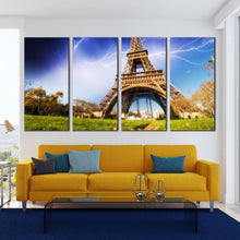 Load image into Gallery viewer, storm and lightnings over eiffel tower paris 4 panel canvas artwork For Living Room
