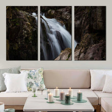 Load image into Gallery viewer, stunning waterfall canvas wall art amazing white waterfall multi canvas artwork beautiful brown mountain waterfall 3 piece canvas print For Living Room
