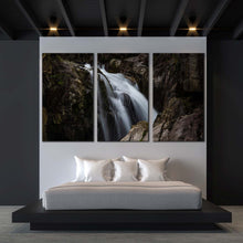 Load image into Gallery viewer, stunning waterfall canvas wall art amazing white waterfall multi canvas artwork beautiful brown mountain waterfall 3 piece canvas print For Bedroom
