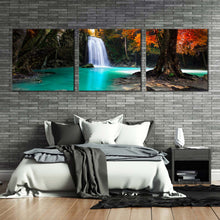 Load image into Gallery viewer, stunning  waterfall  canvas  wall  art  red  green  trees  sun  waterfall  canvas  print  waterfall  scenic  3  piece  multiple  canvas For Bedroom
