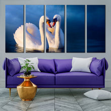 Load image into Gallery viewer, stunning 5 panel wall decor Bird Canvas Print Two Swans Make Up A Heart In Living room
