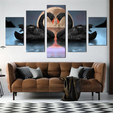 Load image into Gallery viewer, stunning  5  panel  wall  decor  Bird  Canvas  Print  Two  Swans  Make  Up  A  Heart  Reflected  On  Water In Living Room
