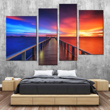 Load image into Gallery viewer, stunning wooden jetty sunrise 4 piece canvas print
