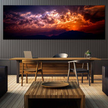 Load image into Gallery viewer, sunbeam  through  clouds  abstract  panoramic  canvas  print In Dinning Room
