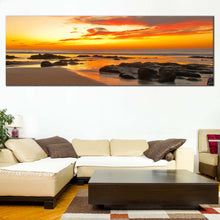 Load image into Gallery viewer, sunrise  Beach  rocks  At  Sunset  Seascape  Panoramic  Canvas  Art  Print For Living Room
