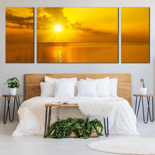 Load image into Gallery viewer, sunset reflection canvas print orange seascape sunset clouds lake 3 piece canvas print yellow ocean sky multiple canvas For Bedroom
