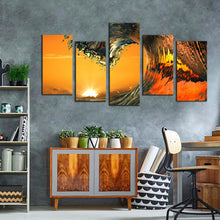 Load image into Gallery viewer, sunset wave canvas print yellow sunrise ocean wave multiple canvas orange ocean wave curl 5 piece canvas wall art
