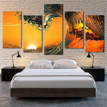 Load image into Gallery viewer, sunset wave canvas print yellow sunrise ocean wave multiple canvas orange ocean wave curl 5 piece canvas wall art For Bedroom
