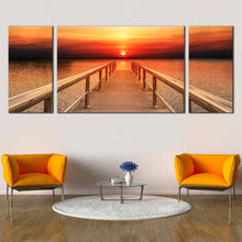 Load image into Gallery viewer, sunset ocean tropical timber pier triptych canvas prints For Living Room
