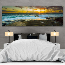 Load image into Gallery viewer, sweden  ocean  canvas  print  dramatic  yellow  sky  sea  panoramic  canvas  wall  art  brown  ocean  landscape  wide  canvas For Bedroom
