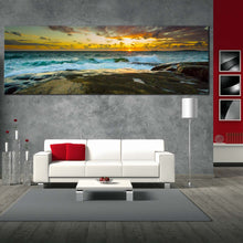 Load image into Gallery viewer, sweden  ocean  canvas  print  dramatic  yellow  sky  sea  panoramic  canvas  wall  art  brown  ocean  landscape  wide  canvas For Living Room
