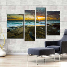 Load image into Gallery viewer, sweden sea canvas wall art brown ocean landscape canvas print cloudy yellow sky ocean 4 piece canvas set
