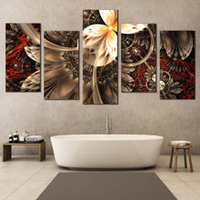 Load image into Gallery viewer, symmetrical abstract canvas print brown abstract fractal flower 5 piece canvas wall art red abstract artistic fractal multi canvas artwork For Bathroom
