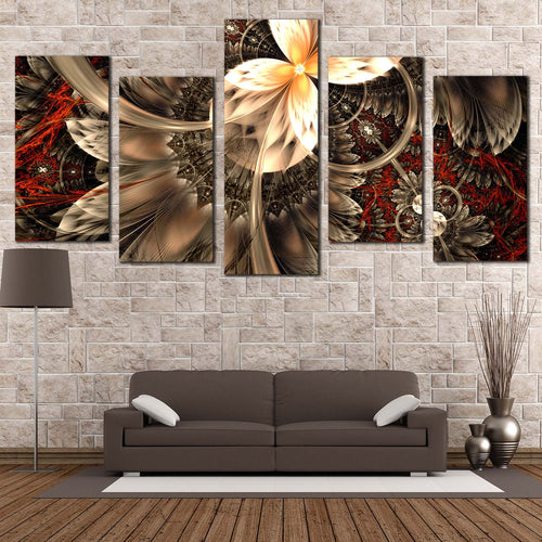 symmetrical abstract canvas print brown abstract fractal flower 5 piece canvas wall art red abstract artistic fractal multi canvas artwork For Living room