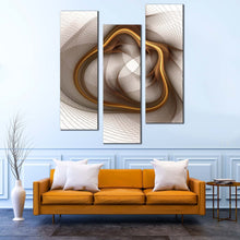 Load image into Gallery viewer, symmetrical  abstract  canvas  wall  art  white  dynamic  abstract  pattern  multiple  canvas  yellow  fractal  flower  3  piece  canvas  print In Living Room
