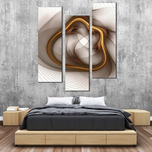 symmetrical  abstract  canvas  wall  art  white  dynamic  abstract  pattern  multiple  canvas  yellow  fractal  flower  3  piece  canvas  print For Bedroom