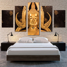 Load image into Gallery viewer, temple statue canvas wall art lord buddha 5 piece canvas gold buddha canvas print For Your Bedroom
