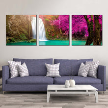 Load image into Gallery viewer, thailand  autumn  canvas  wall  art  green  river  waterfall  scenery  canvas  print  thailand  purple  trees  forest  waterfall  3  piece  canvas For Living Room
