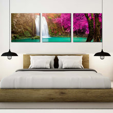 Load image into Gallery viewer, thailand  autumn  canvas  wall  art  green  river  waterfall  scenery  canvas  print  thailand  purple  trees  forest  waterfall  3  piece  canvas For Bedroom
