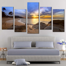 Load image into Gallery viewer, thailand beach canvas print brown lamai beach sunset canvas set blue cloudy sky ocean 5 piece canvas wall art For Bedroom
