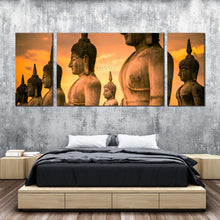 Load image into Gallery viewer, thailand buddha canvas wall art yellow sky buddha statue park canvas print nakhon si thammarat brown buddha 3 piece canvas multi canvas For Bedroom
