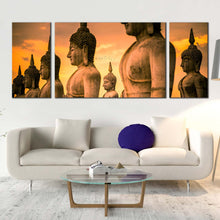 Load image into Gallery viewer, thailand buddha canvas wall art yellow sky buddha statue park canvas print nakhon si thammarat brown buddha 3 piece canvas multi canvas In Living Room
