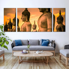 Load image into Gallery viewer, thailand buddha canvas wall art yellow sky buddha statue park canvas print nakhon si thammarat brown buddha 3 piece canvas multi canvas For Living Room
