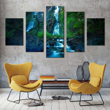 Load image into Gallery viewer, thailand forest canvas print thailand green jungle waterfall 5 piece canvas wall art khlong lan national park canvas print beautiful blue waterfall canvas set For Living Room
