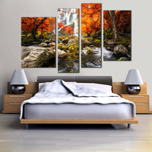 Load image into Gallery viewer, thailand forest canvas wall art amazing white waterfall in forest 4 piece canvas set waterfall rock forest orange trees canvas print
