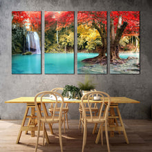 Load image into Gallery viewer, thailand forest canvas wall art beautiful erawan falls nature 4 piece multi canvas artwork colorful erawan national park scenery canvas print In Dining Room
