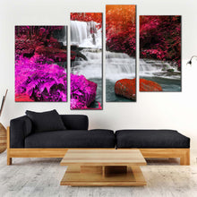 Load image into Gallery viewer, thailand nature canvas wall art colorful forest waterfall 4 piece canvas mun dang waterfall scenery multiple canvas for living room
