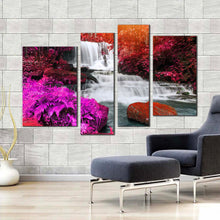 Load image into Gallery viewer, thailand nature canvas wall art colorful forest waterfall 4 piece canvas mun dang waterfall scenery multiple canvas in living room
