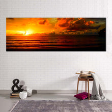 Load image into Gallery viewer, thailand  ocean  canvas  print  dramatic  cloudy  yellow  sunset  ocean  panoramic  canvas  wall  art  orange  ocean  wide  canvas In Living Room
