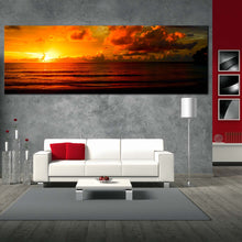 Load image into Gallery viewer, thailand  ocean  canvas  print  dramatic  cloudy  yellow  sunset  ocean  panoramic  canvas  wall  art  orange  ocean  wide  canvas For Living Room
