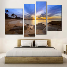 Load image into Gallery viewer, thailand ocean canvas wall art koh samui island yellow sunset 4 piece canvas print brown lamai beach ocean multiple canvas for bedroom
