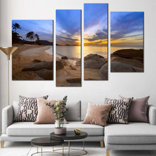 Load image into Gallery viewer, thailand ocean canvas wall art koh samui island yellow sunset 4 piece canvas print brown lamai beach ocean multiple canvas for your living room 
