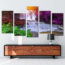 Load image into Gallery viewer, thailand scenery canvas print mun dang waterfall 5 piece canvas wall art colorful autumn scene mountain waterfall multi canvas
