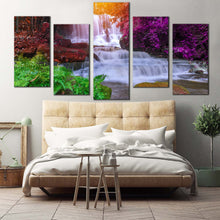 Load image into Gallery viewer, thailand scenery canvas print mun dang waterfall 5 piece canvas wall art colorful autumn scene mountain waterfall multi canvas For Your Bedroom
